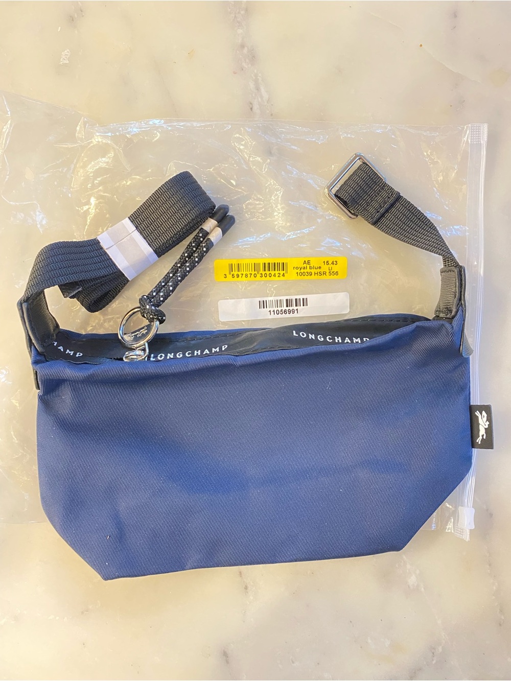 Longchamp Navy Blue Belt Bag with Black Strap
